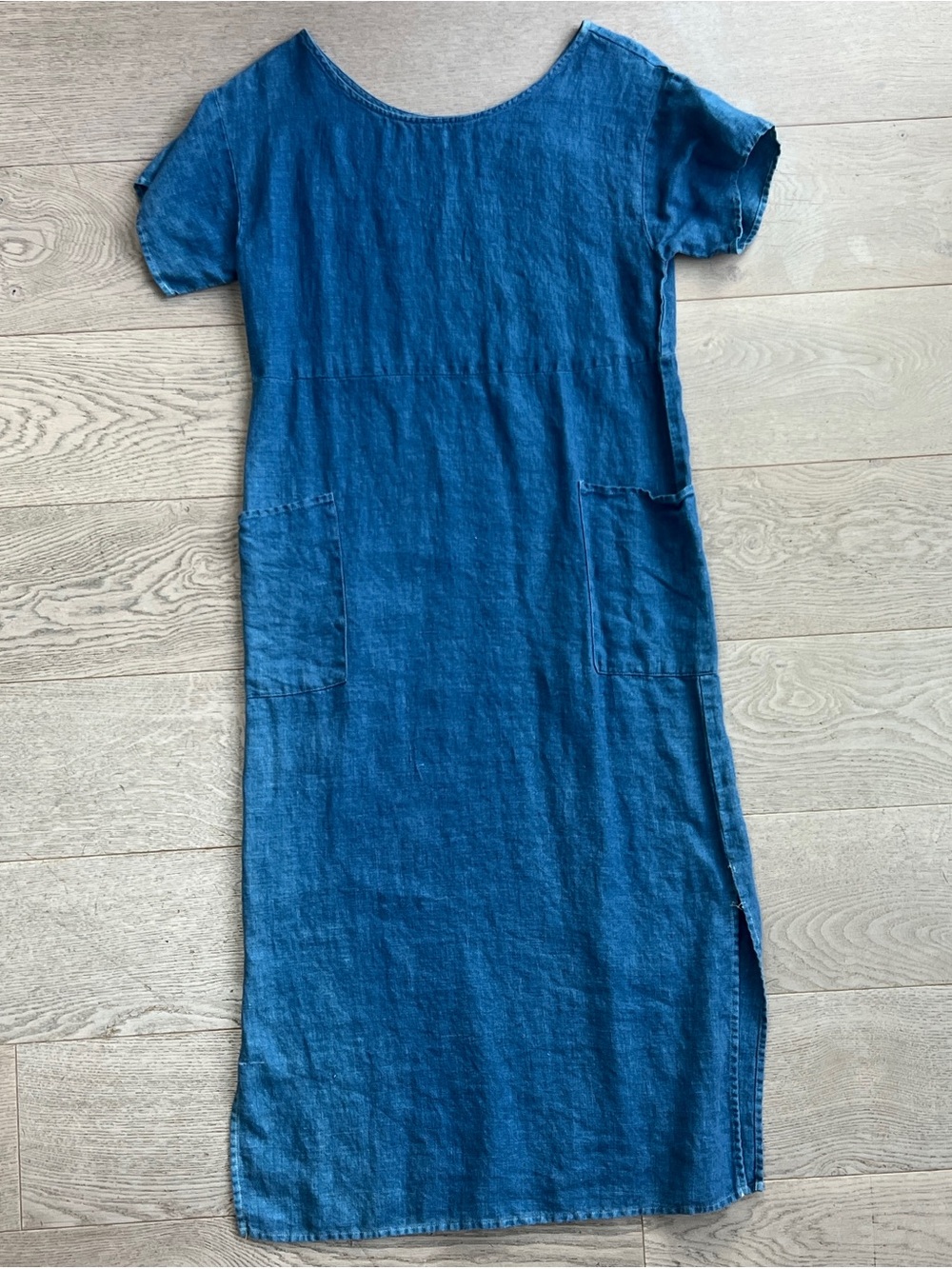 Christy Dawn Indigo Linen Midi Dress with Pockets